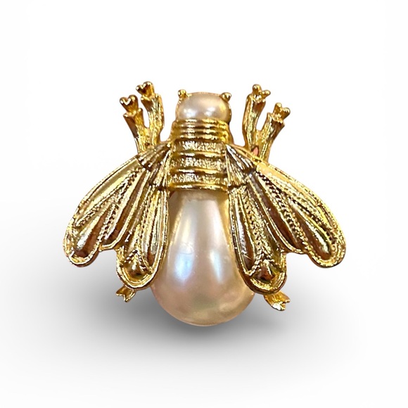 Vintage Bee Brooch Faux Pearl Gold-tone - Picture 4 of 17